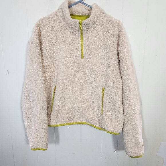 Girlfriend Collective Half Zip Fleece Sweatshirt Size XL Cream yellow - Picture 1 of 16